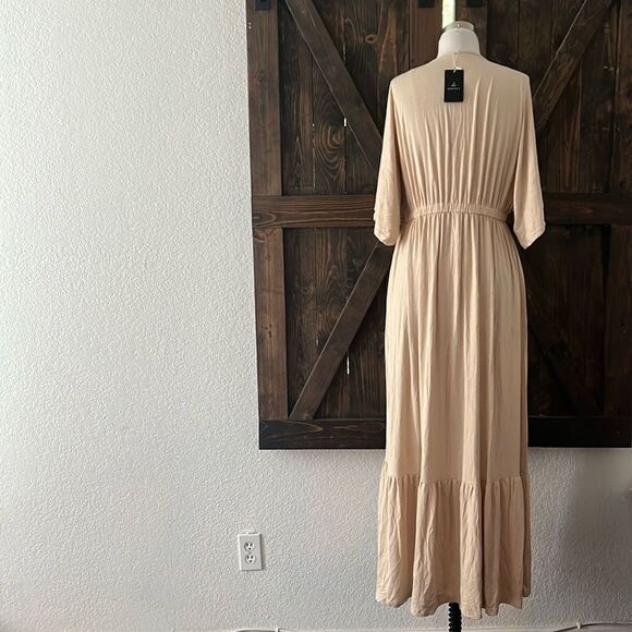 NWT Boho V Neck Short Sleeve Batwing Style Casual Loose High Waist Beach Dress - Picture 10 of 14